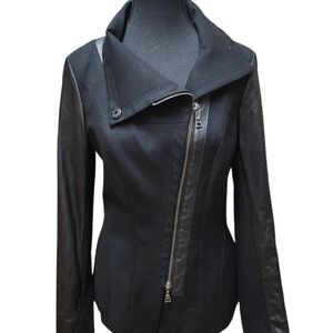 Danier Black Asymmetrical Leather Jacket Vintage 00s Y2k Great Condition